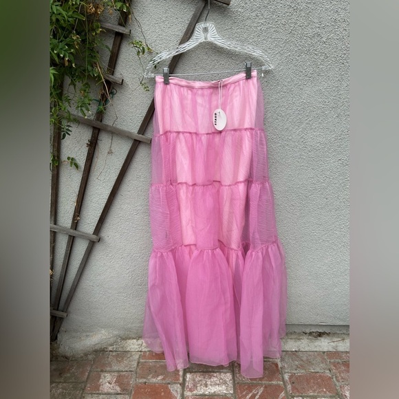 STAUD Organza Dragon Tiered Skirt Pink New With Tags! - Picture 3 of 7